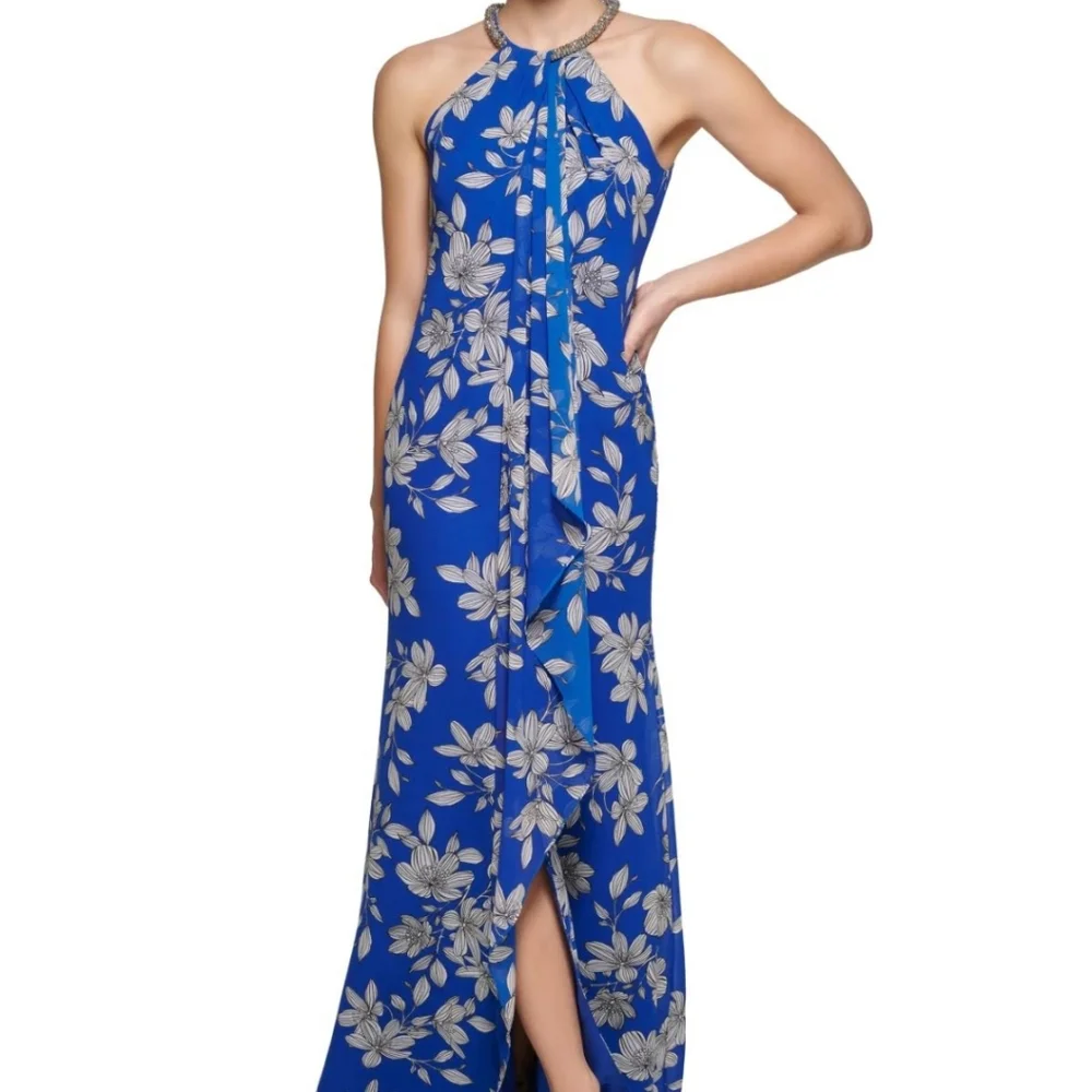 FIRM Calvin Klein Flower Pattern Halter Dress - Picture 4 of 9